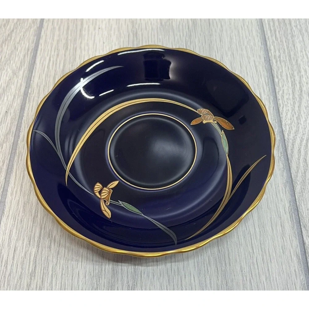 Vintage Koransha Cobalt Blue Gold Iris Saucer ONLY Replacement Japan Porcelain